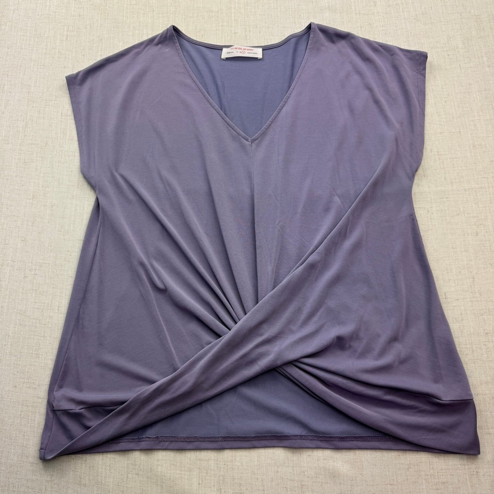 Twist Front V-Neck Top Womens Large Purple Modal Blend Chic Minimalist Softcore